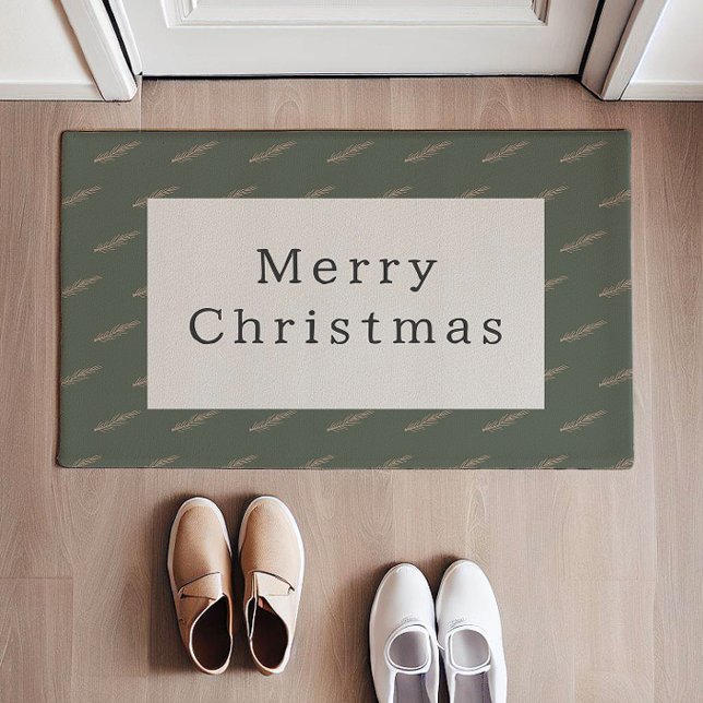 Modern Boho Christmas Green and Gold Pine Doormat (Creator Uploaded)