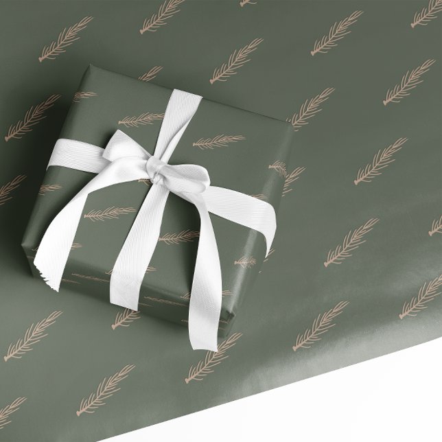 Modern Boho Christmas Green and Gold Pine Wrapping Paper (Creator Uploaded)