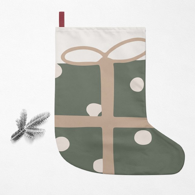 Modern Boho Christmas Green Present Print Small Christmas Stocking (Creator Uploaded)