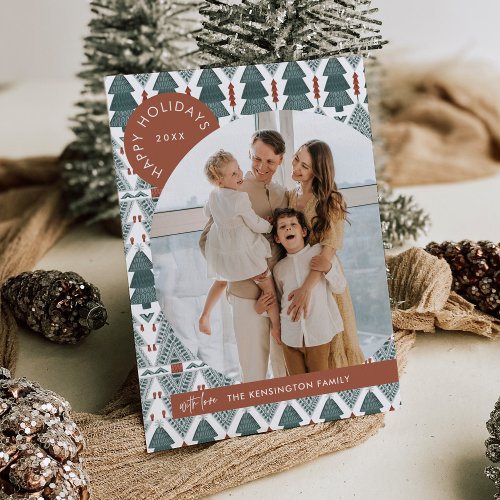 Modern Boho Christmas Tree Photo Holiday Card