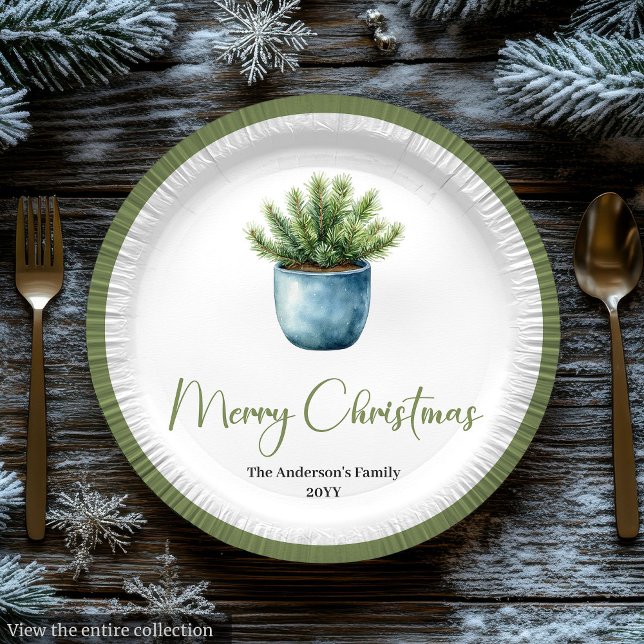 Modern Boho Christmas Wreath in Botanical Style Paper Plates (Modern Boho Christmas Wreath in Botanical Style

)