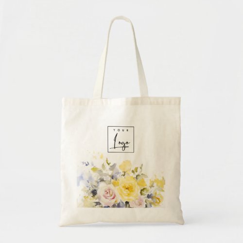 Modern Boho Colorful Rose Floral Business Logo Tote Bag