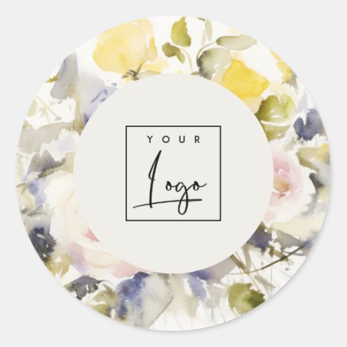 Modern Boho Colorful Rose Floral Logo Business Classic Round Sticker