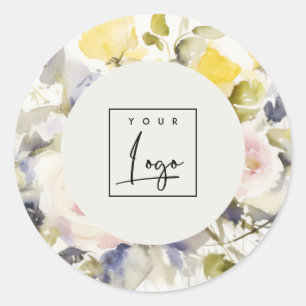Modern Boho Colorful Rose Floral Logo Business Classic Round Sticker