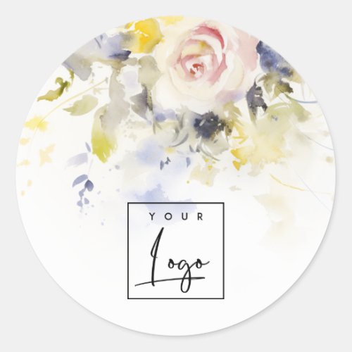 Modern Boho Colorful Rose Floral Logo Business Classic Round Sticker