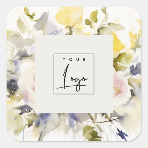 Modern Boho Colorful Rose Floral Logo Business Square Sticker