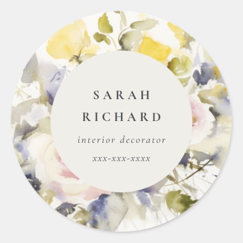 Modern Boho Colorful Vintage Rose Floral Business Classic Round Sticker