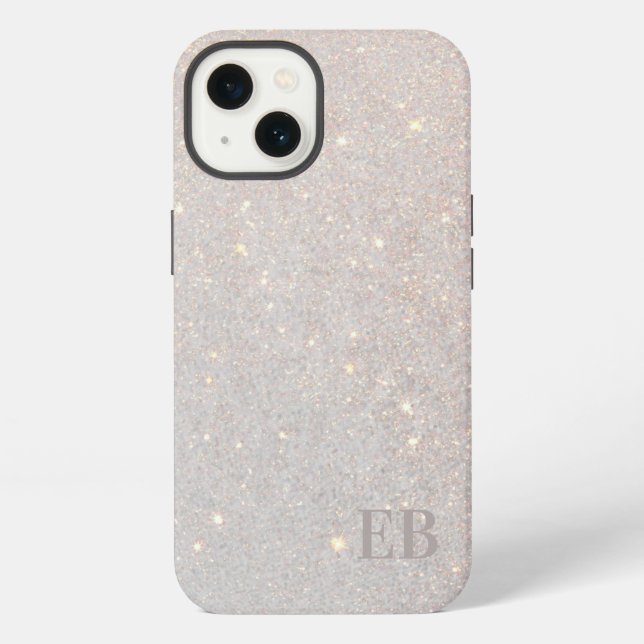 Modern Boho Cream Glitter Subtle Initials Monogram Iphone Case (Back)