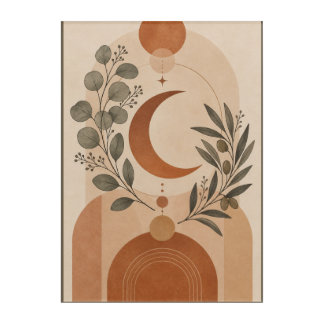 Modern Boho Crescent Moon & Olive Branch Acrylic Print