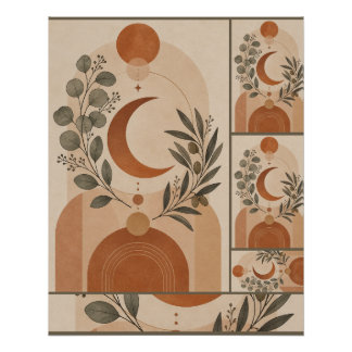 Modern Boho Crescent Moon & Olive Branch Poster