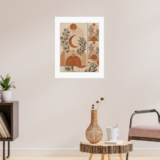 Modern Boho Crescent Moon & Olive Branch Poster