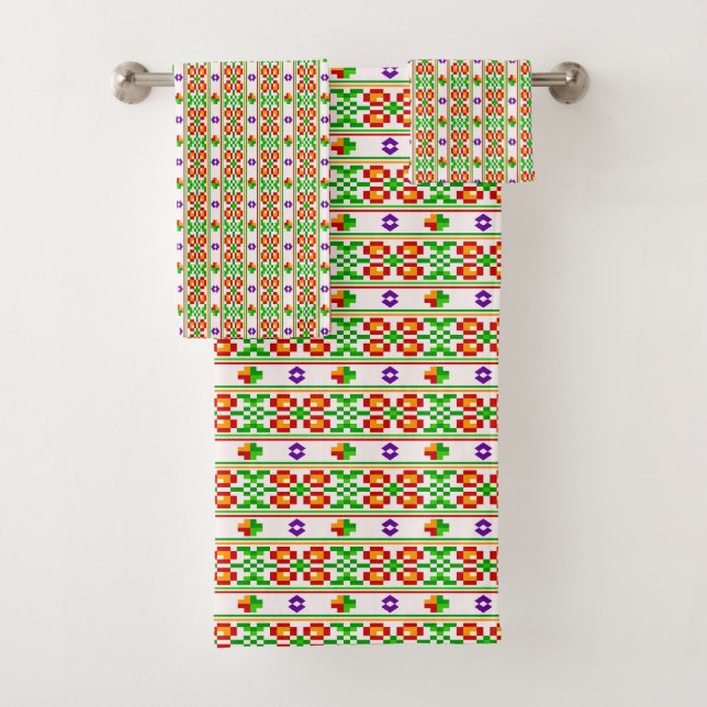 Modern Boho Cross Stitch Seamless Folk Pattern  Bath Towel Set (Insitu)