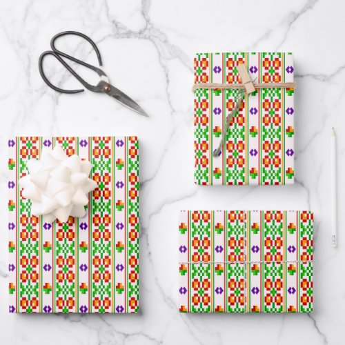 Modern Boho Cross Stitch Seamless Folk Pattern  Wrapping Paper Sheets