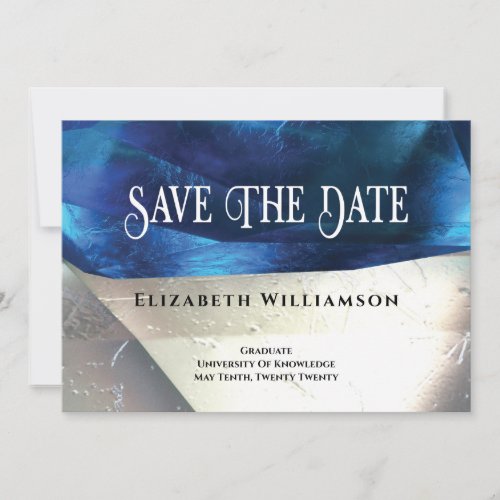 Modern Boho Crystal Gem Blue White Graduation Save The Date