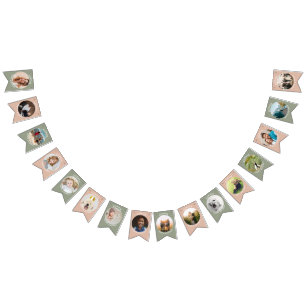 Modern Boho Custom birthday bunting with photos Flags