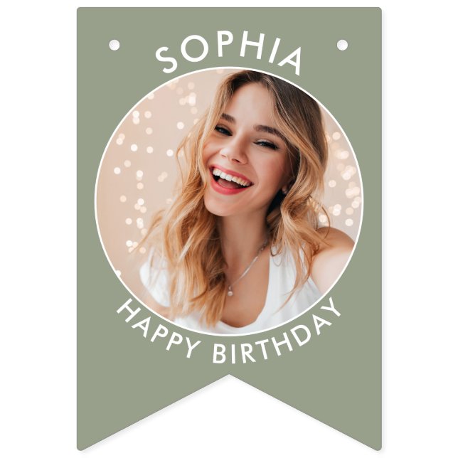 Modern Boho Custom birthday bunting with photos Flags (First Flag)