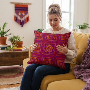 Modern Boho Custom Monogram Geometric Throw Pillow