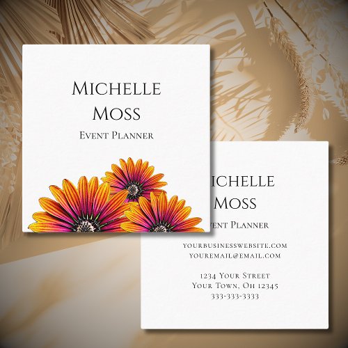 Modern Boho Daisies Chic Event Planner Square Business Card