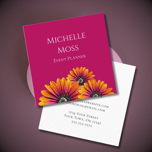 Modern Boho Daisies Magenta Whimsical Floral   Square Business Card