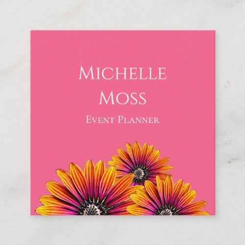 Modern Boho Daisies Whimsical Pink Event Planner   Square Business Card