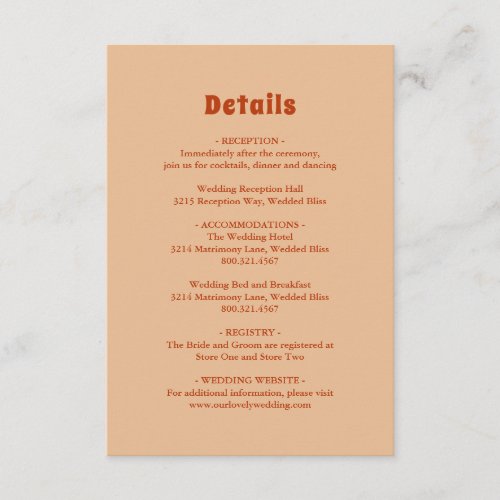 Modern Boho Desert Burnt Orange Rust Wedding Enclosure Card
