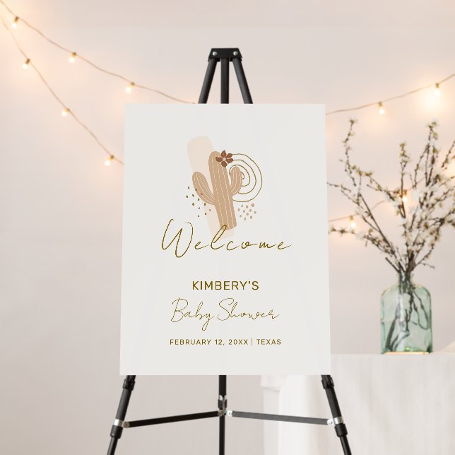 Modern Boho Desert Cactus Baby Shower Welcome Sign (In Situ (Stand))
