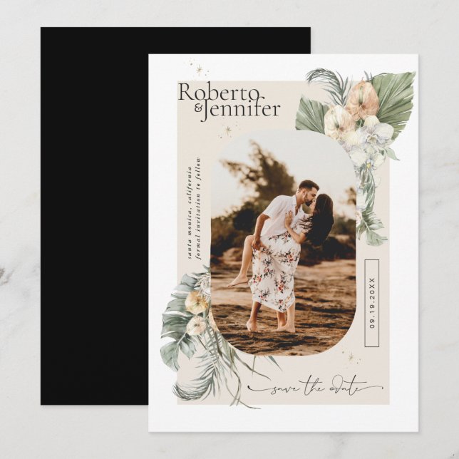Modern Boho Desert | Floral Photo Save the Date (Front/Back)