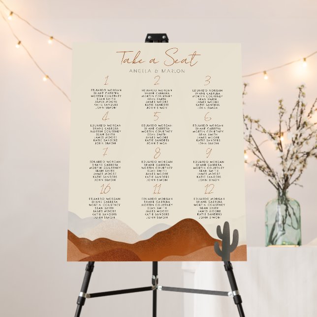 Modern Boho Desert Mountain Wedding Seating Chart Foam Board (In Situ (Stand))