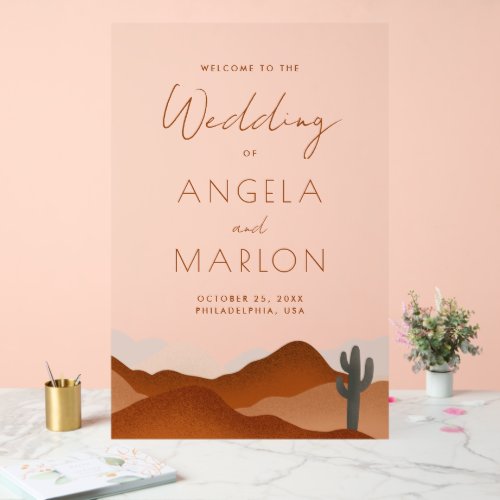 Modern Boho Desert Mountain Wedding Welcome Acrylic Sign