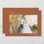 Modern Boho Desert | Simple Script Wedding  Thank You Card<br><div class="desc">Elegant and simple wedding thank you template 2-sided card featuring a beautiful free-spirited script "thank you" that can be changed to any color. Background color can be personalized as well. These professionally designed cards are quickly customizable. Many couples today are gravitating toward earthy, found-in-nature tones of beloved wedding colors versus...</div>