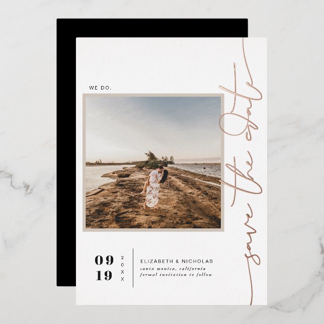 Modern Boho Desert | Square Photo Save the Date Foil Invitation (Front/Back)