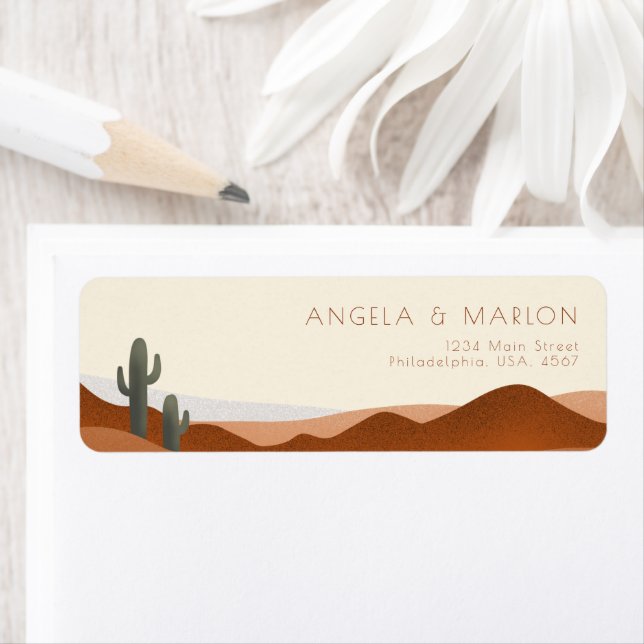 Modern Boho Desert Terracotta Beige Wedding  Label (Insitu)