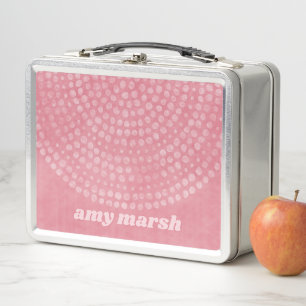 Modern Boho Dot Pattern with bounce script name Metal Lunch Box