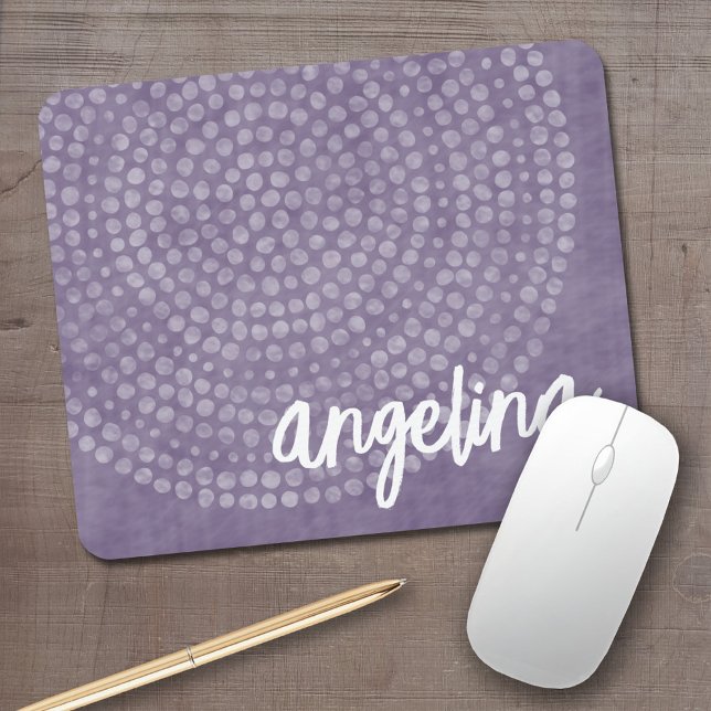 Modern Boho Dot Pattern with bounce script name Mouse Pad (Boho dot pattern with modern script name)