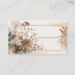 Modern Boho Dried Flower Gold Glitter Frame Business Card