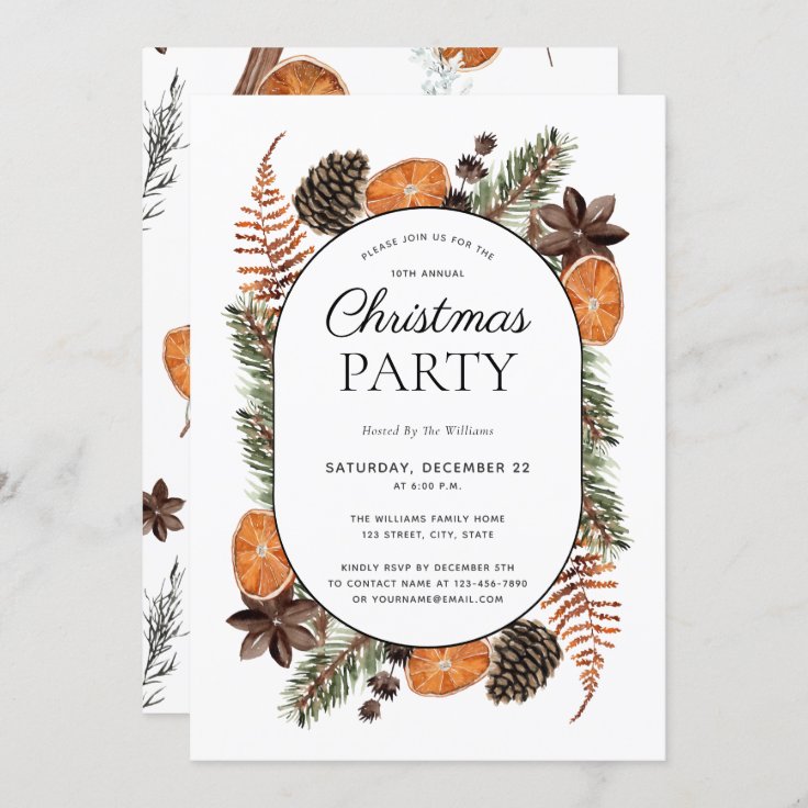 Modern Boho Dried Orange Christmas Party Invitation | Zazzle