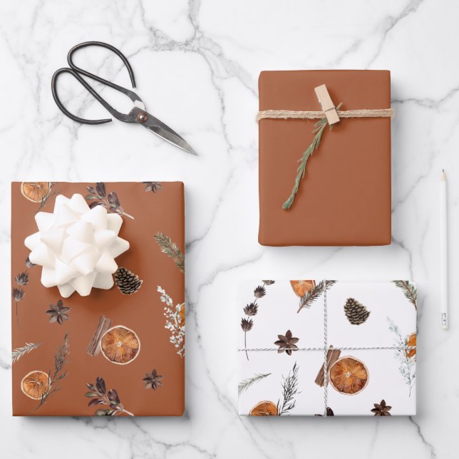 Modern Boho Dried Orange Watercolor Wrapping Paper Sheets (Front)