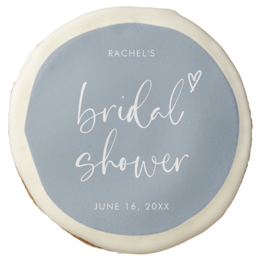 Modern Boho Dusty Blue Bridal Shower Sugar Cookie (Front)