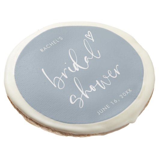 Modern Boho Dusty Blue Bridal Shower Sugar Cookie (Angled)