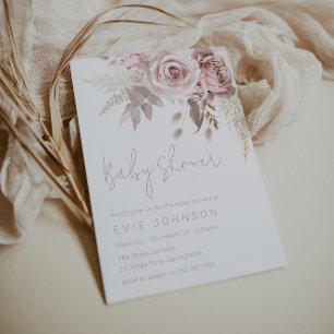 Modern Boho Dusty Rose & Blush Floral Baby Shower Invitation