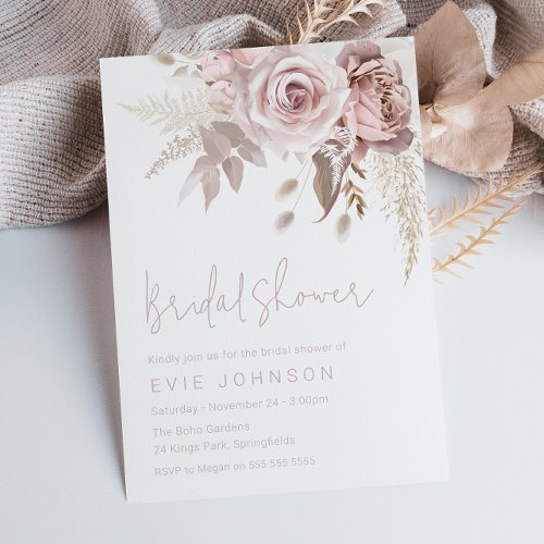 Modern Boho Dusty Rose Bridal Shower Invitation