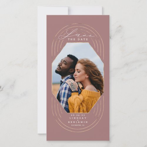 Modern Boho Dusty Rose  Gold Save The Date Photo
