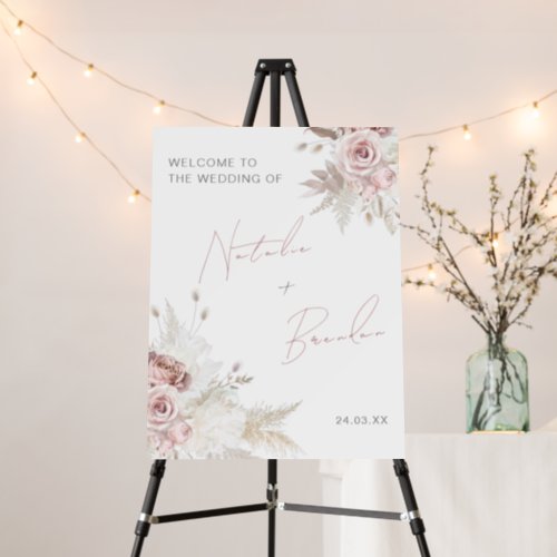 Modern Boho Dusty Rose  Ivory Wedding Welcome Foam Board