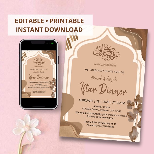 Modern Boho Earth Tone Islamic Arch Iftar Invitation (Creator Uploaded)