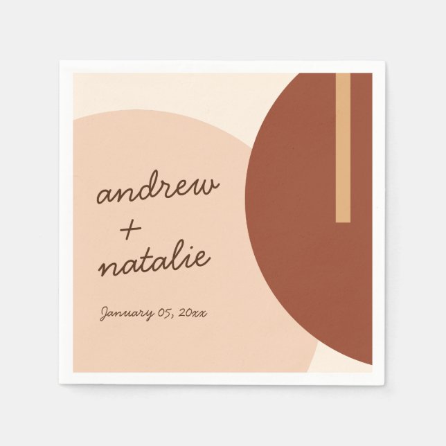 Modern Boho Earth-toned Abstract Circles Wedding Napkins (Front)