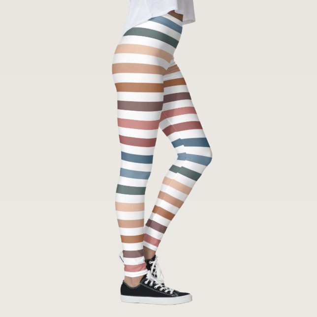 Modern Boho Earth Tones Striped Leggings (Right)