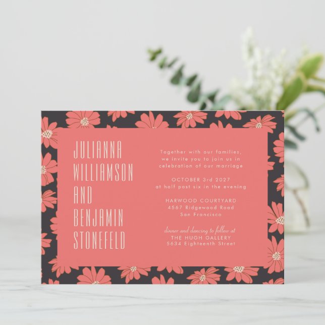 Modern Boho Elegant Red Floral Wedding  Invitation (Standing Front)
