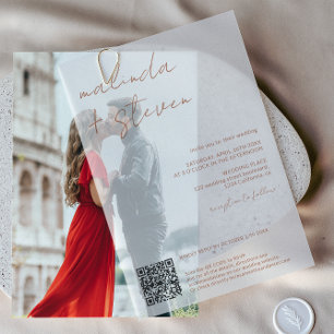 Modern Boho Elegant Script QR Code Wedding  Vellum Invitations