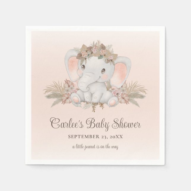 Modern Boho Elephant Gender Neutral Baby Shower Napkins (Front)