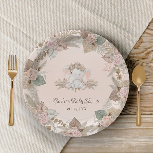 Modern Boho Elephant Gender Neutral Baby Shower Paper Plates